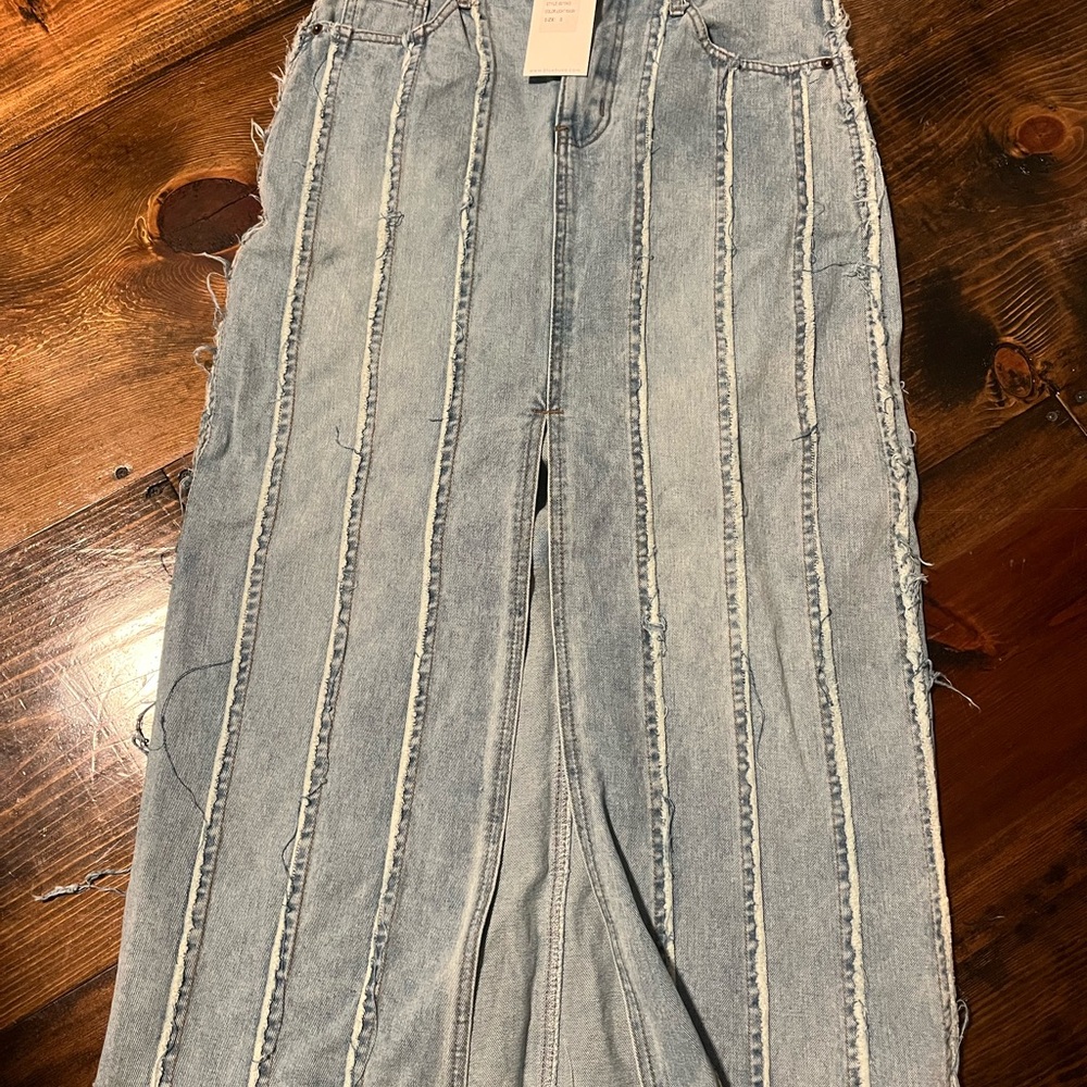 Distressed Denim Maxi Skirt